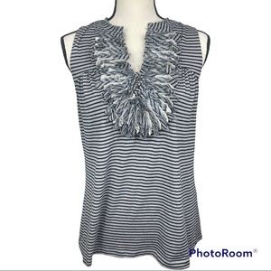 Anthropologie One September Striped Artsy Ruffle Fringe Tank Medium
